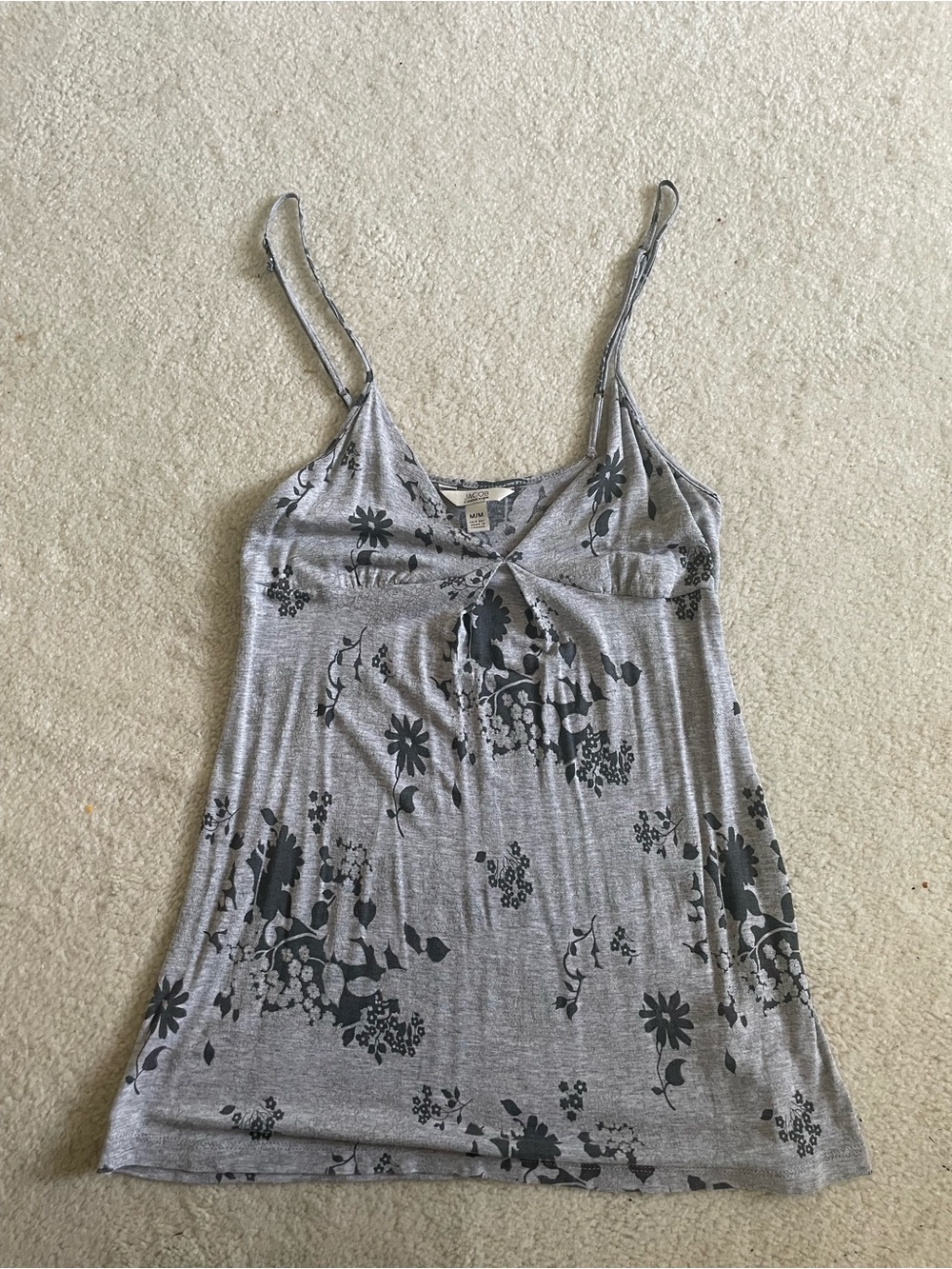 Gray Floral Stretch Camisole with Adjustable Straps
